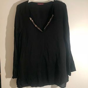 Raw Silk Embellished V-Neck Top